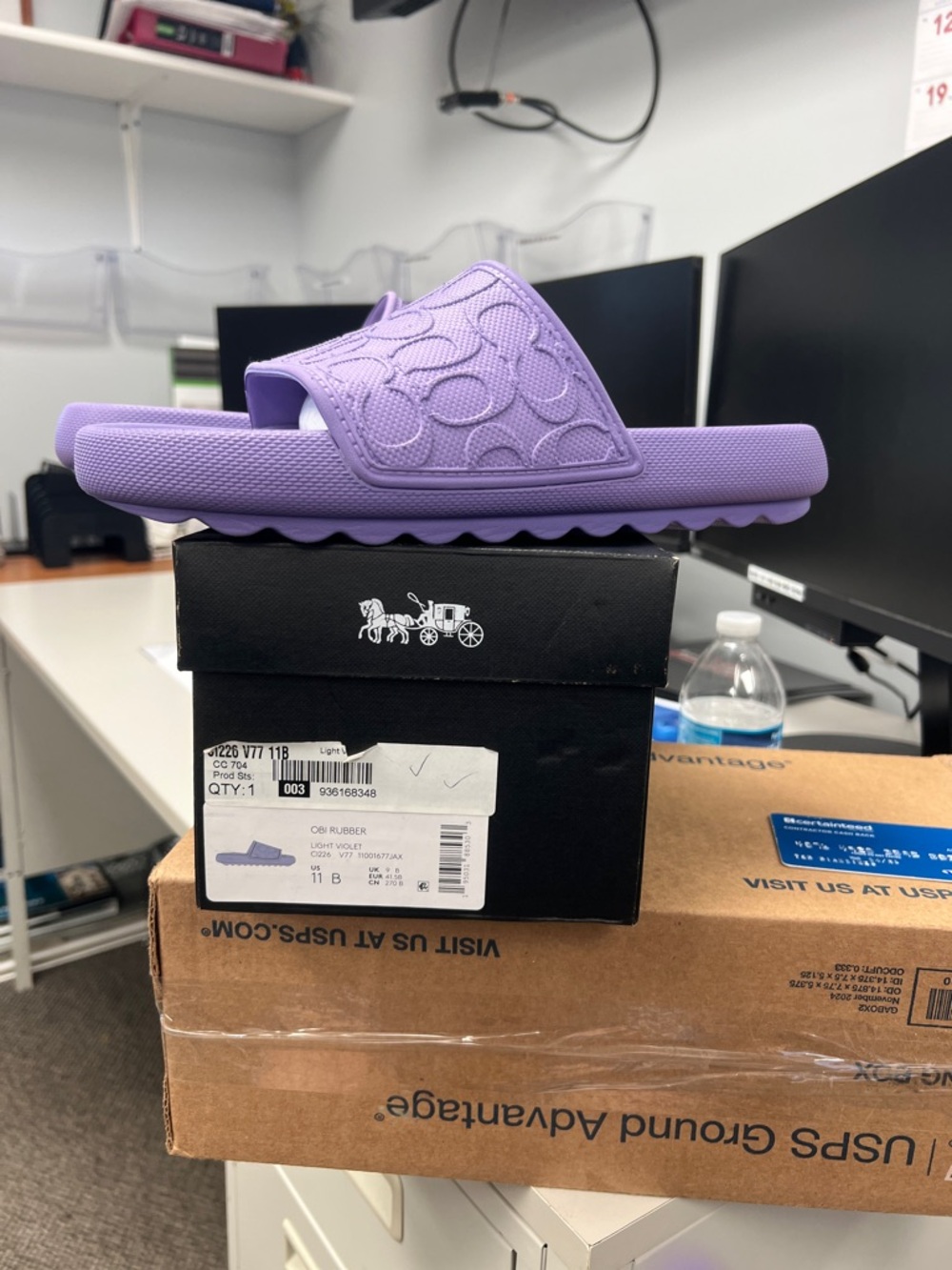 Coach Women’s Lavender Logo Slide Sandals New in Box